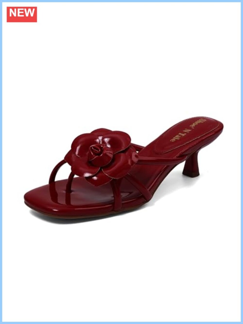 Kitten Heel Square Toe Strappy Sandals Slip On Floral Faux Leather